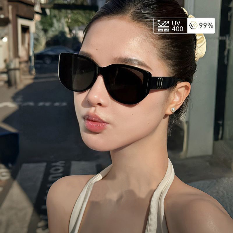New Style Personalized Large-Frame Cat-Eye Sunglasses for Women, High-End Old Money Style, Slimming Effect for Big Faces, Street Style, Uv Protection Sunglasses