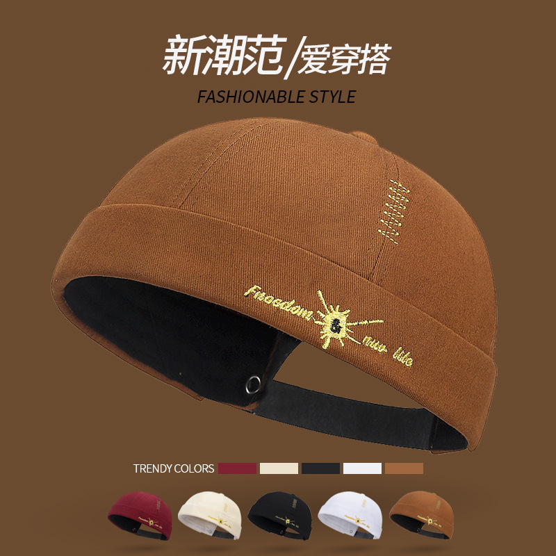 Spring New Hip Hop personalized embroidered floor hat men and women couple all-match trendy Tang hat fashion brimless melon hat