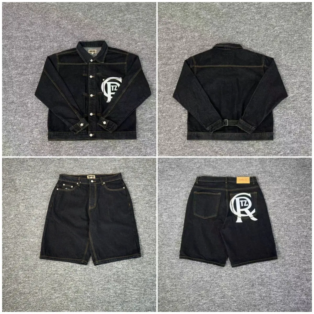 Corteiz Alcatraz Logo Letter Print High Street Loose Trendy Denim Jacket Casual Shorts Set