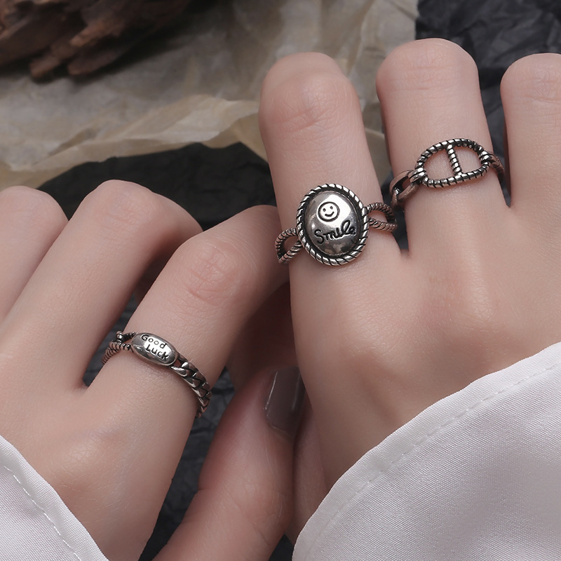Ancient Cat Ning Luck Lucky Open Ring Women's Round Smiley Personality Retro Pig Nose Oval Chain Ring