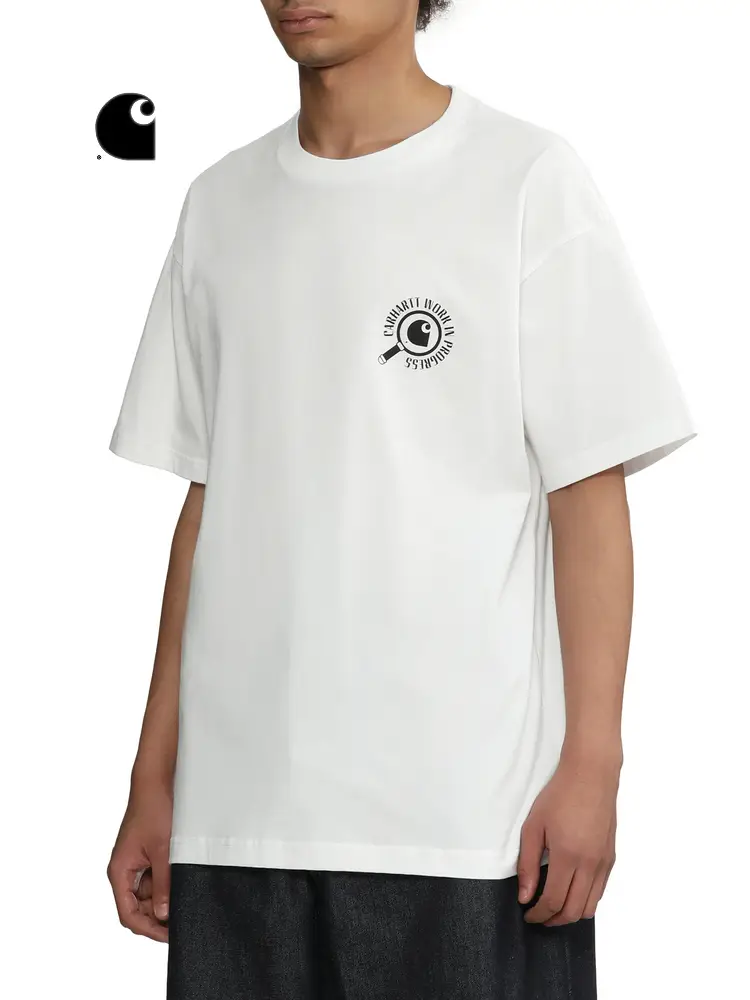 Carhartt Wip Short Sleeve T-Shirt Men's Cartoon Style Puppy Detective Pattern Print Wide Version 033966 N