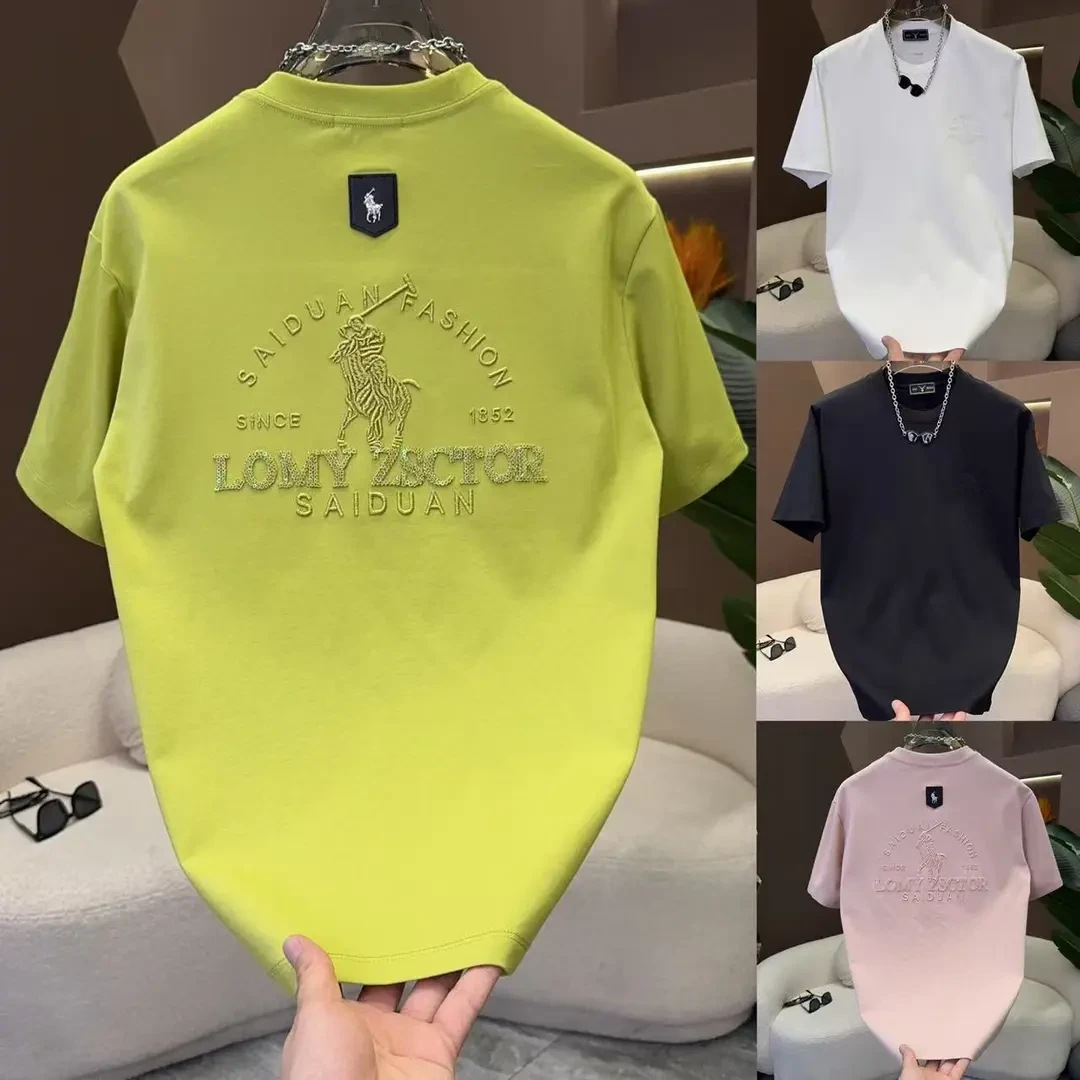 Summer New Men's Short-Sleeved T-Shirt Accessible Luxury High-End Letter Embroider Casual Half-Sleeved Men