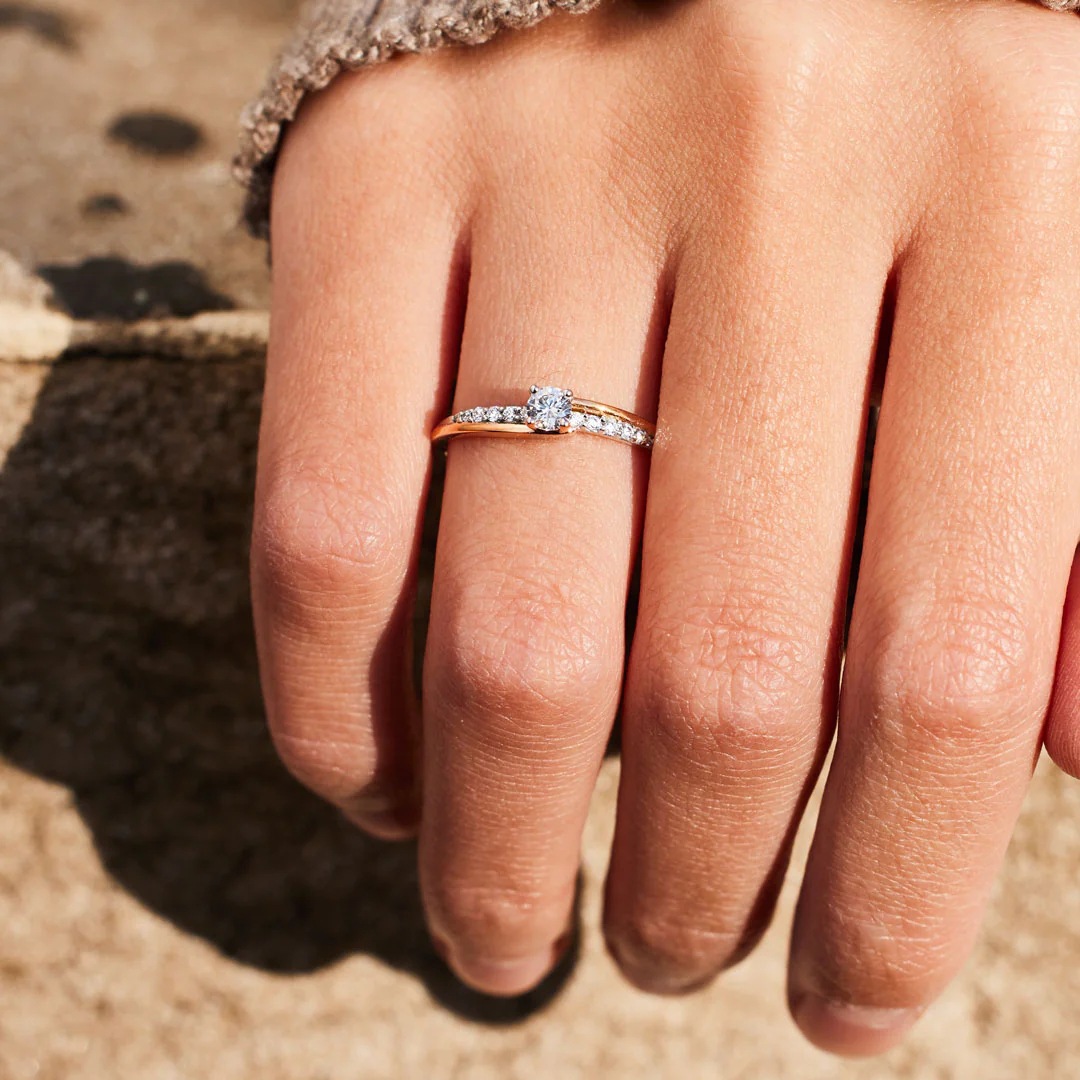 Cross-border hot two-row diamond plating two-color ring women's simple fashion ins European and American style food ring manufacturers wholesale