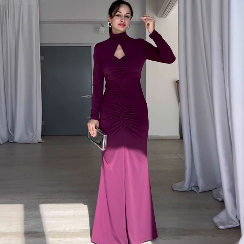 2024 foreign trade autumn new European and American Amazon design sense slim leak back waist hip personality dress