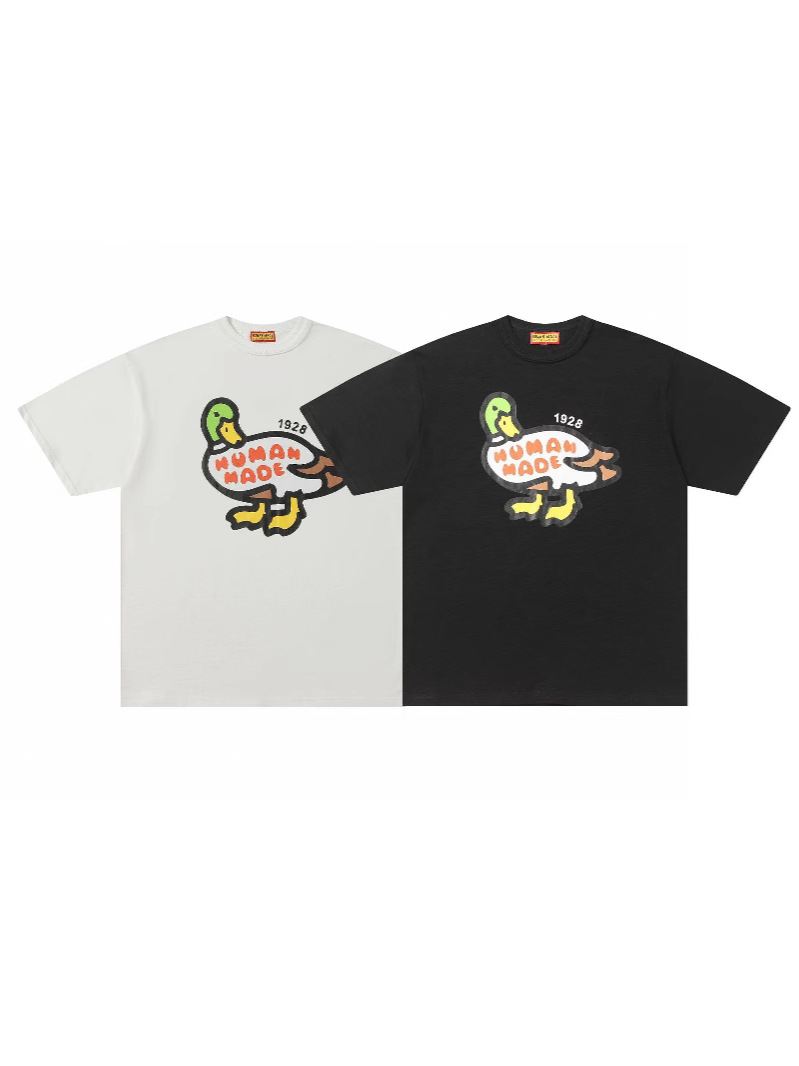 Summer Trendy Brand T-Shirt with Duck Pattern, Slub Cotton Short-Sleeve, Loose Fit, Unisex, Couple Style
