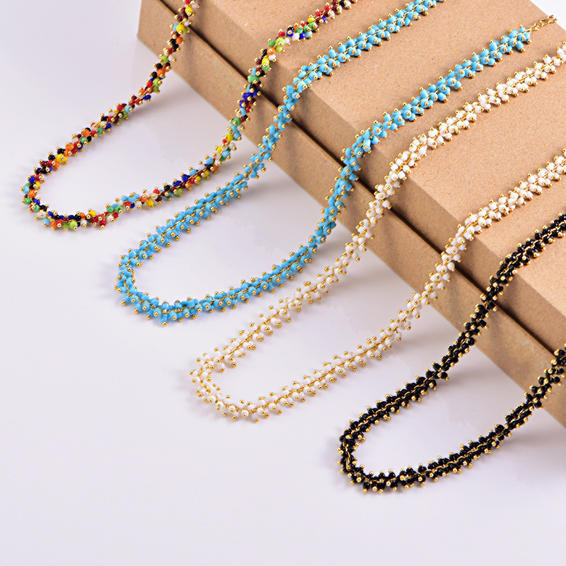 Fashion titanium steel chain handmade string color millet beads necklace niche design light bulb high sense color retention sweater chain