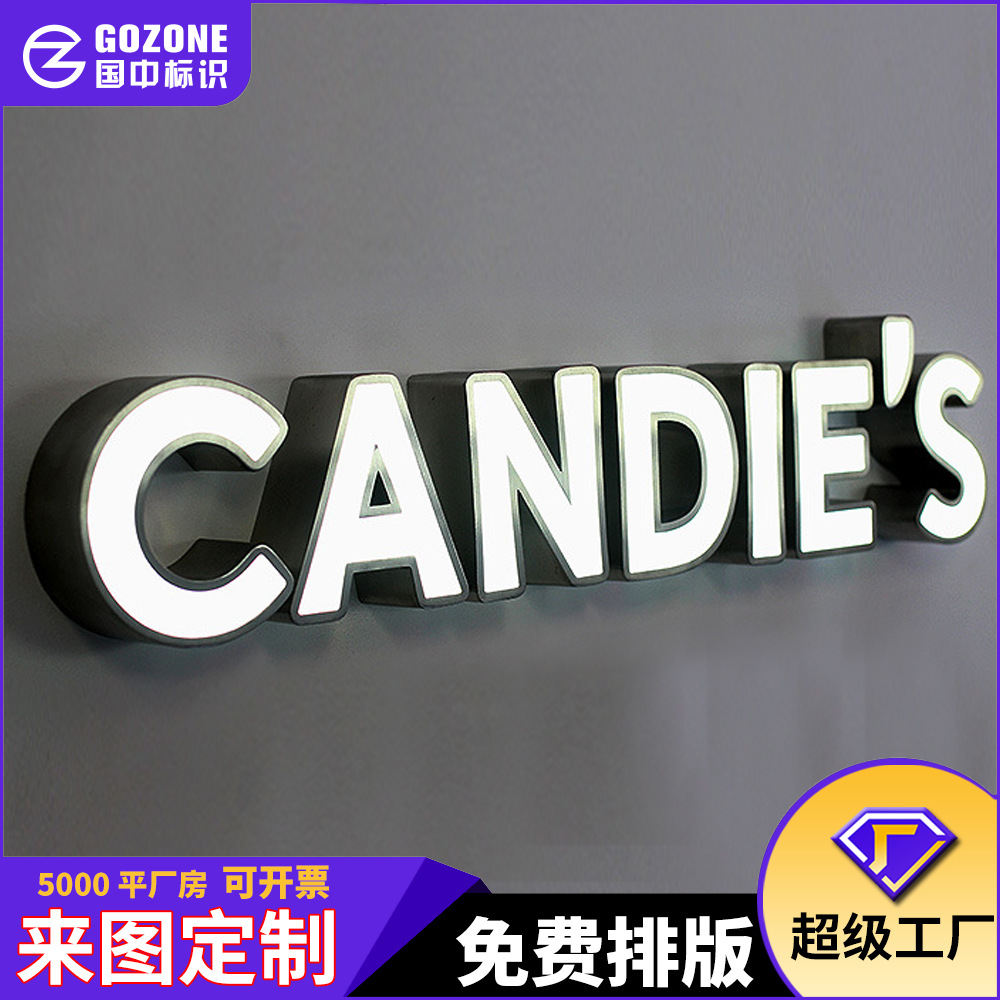 High-quality acrylic flat luminous characters making stainless steel edging door plaque LED decorative lights billboard