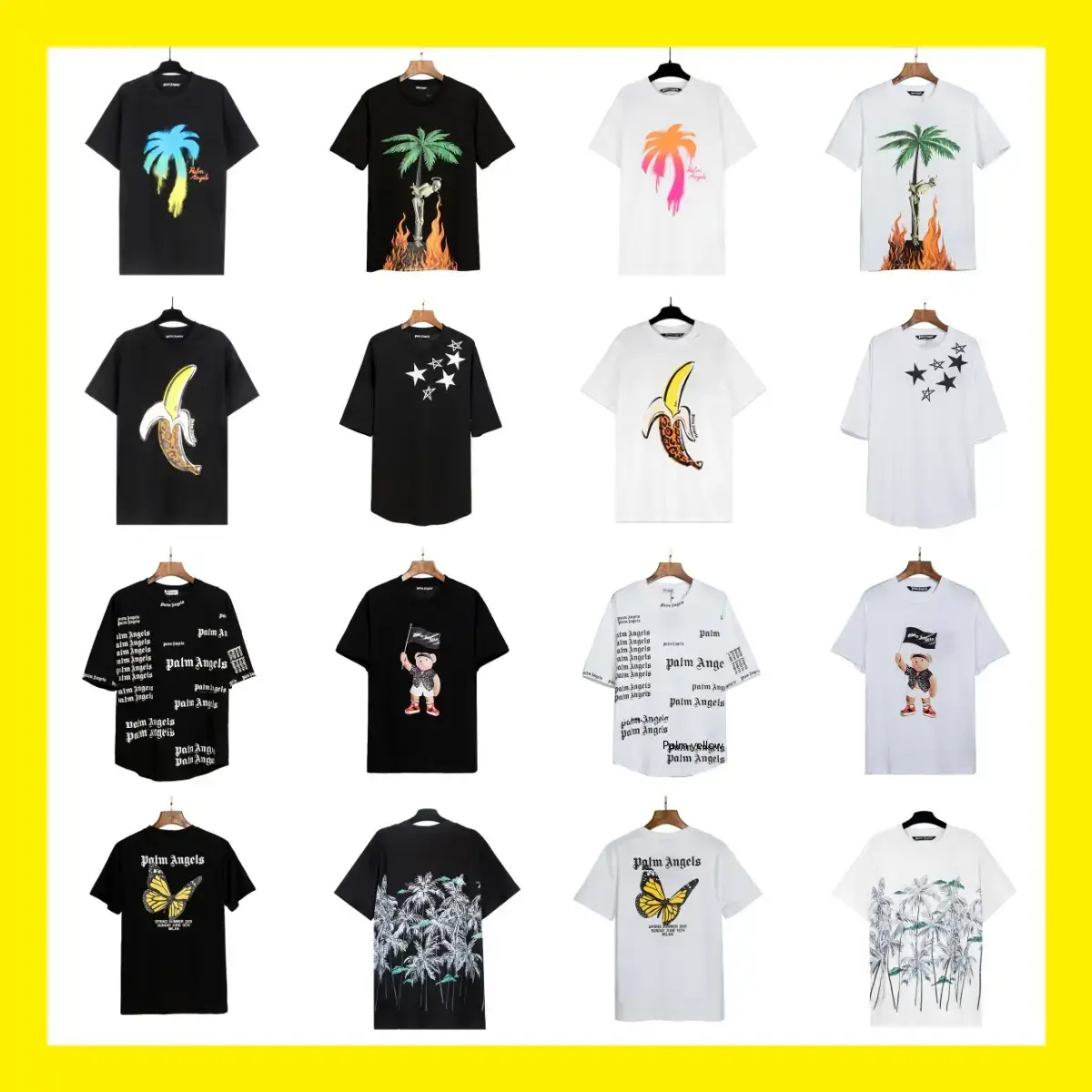 Cross-border foreign trade wholesale pa Tide brand decapitated bear short sleeve ins palm tree large logo back letter bat sleeve t-shirt