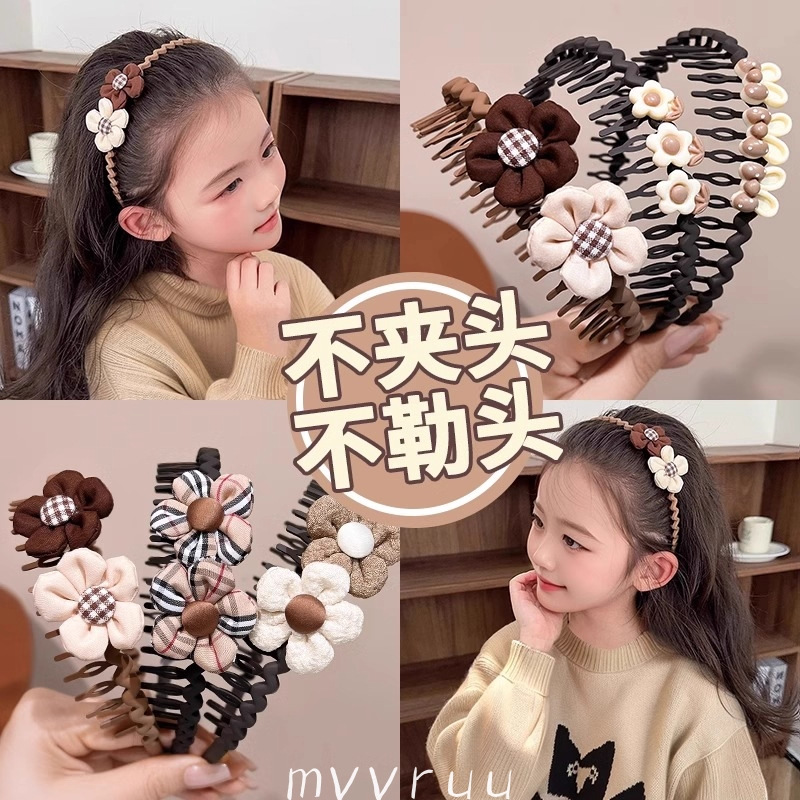 Children's Coffee-Colored Toothed Anti-Slip Hairband 2025 New Autumn and Winter Broken Hair Hairpin Headband Baby Girl Headband