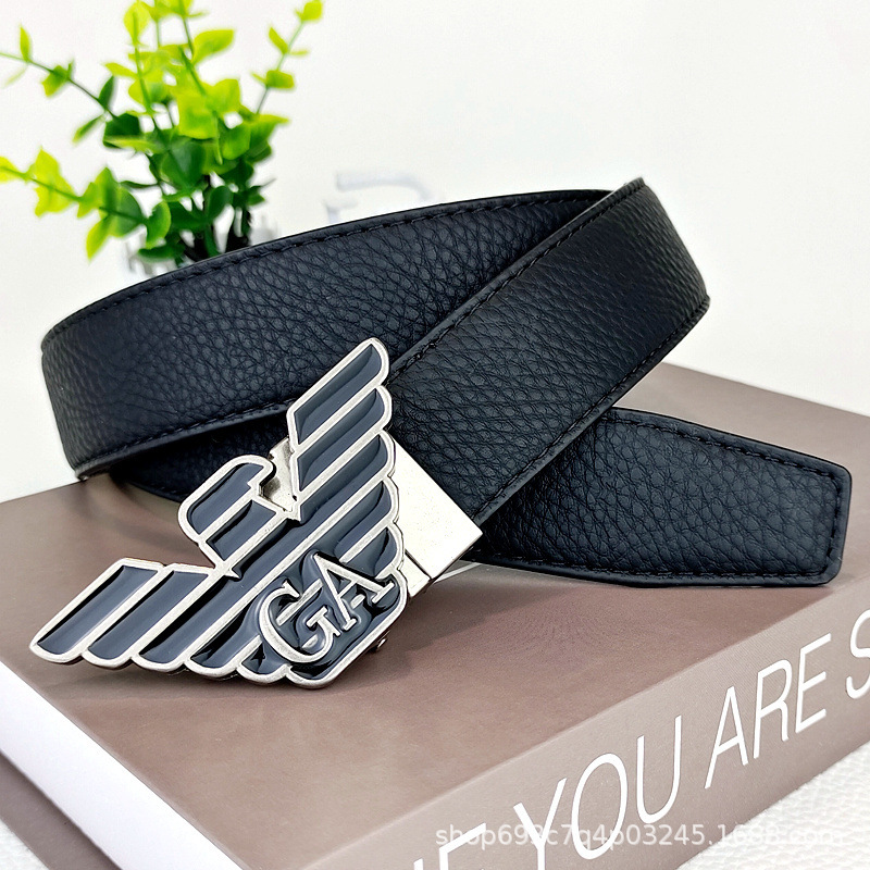 3.5cm Men's Black and Brown Lychee Pattern Belt, Classic Casual Business Versatile Belt with Letter g Eagle Buckle, in Stock for Wholesale and Dropshipping Fotografie QC de pe 1688 pe Qualit.ly