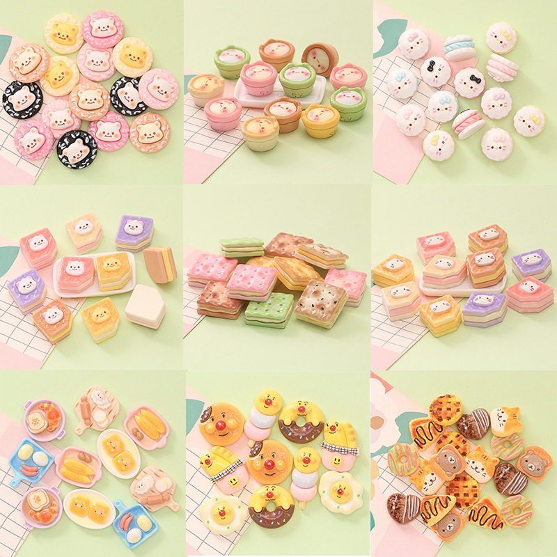Simulated Snow Cake Tart Toast Biscuits DIY Cultural and Creative Food Play Cream Glue Doll Machine Trendy Patch Resin Jewelry