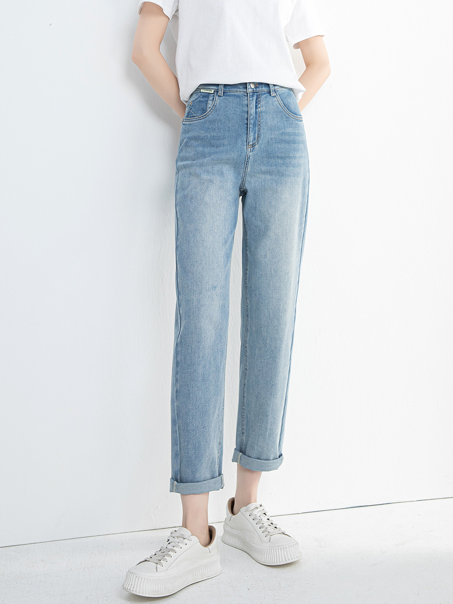 Xinge Summer light blue Thin Jeans 2024 New High Waist Slimming Leg Long Fashionable Curled Dad Pants