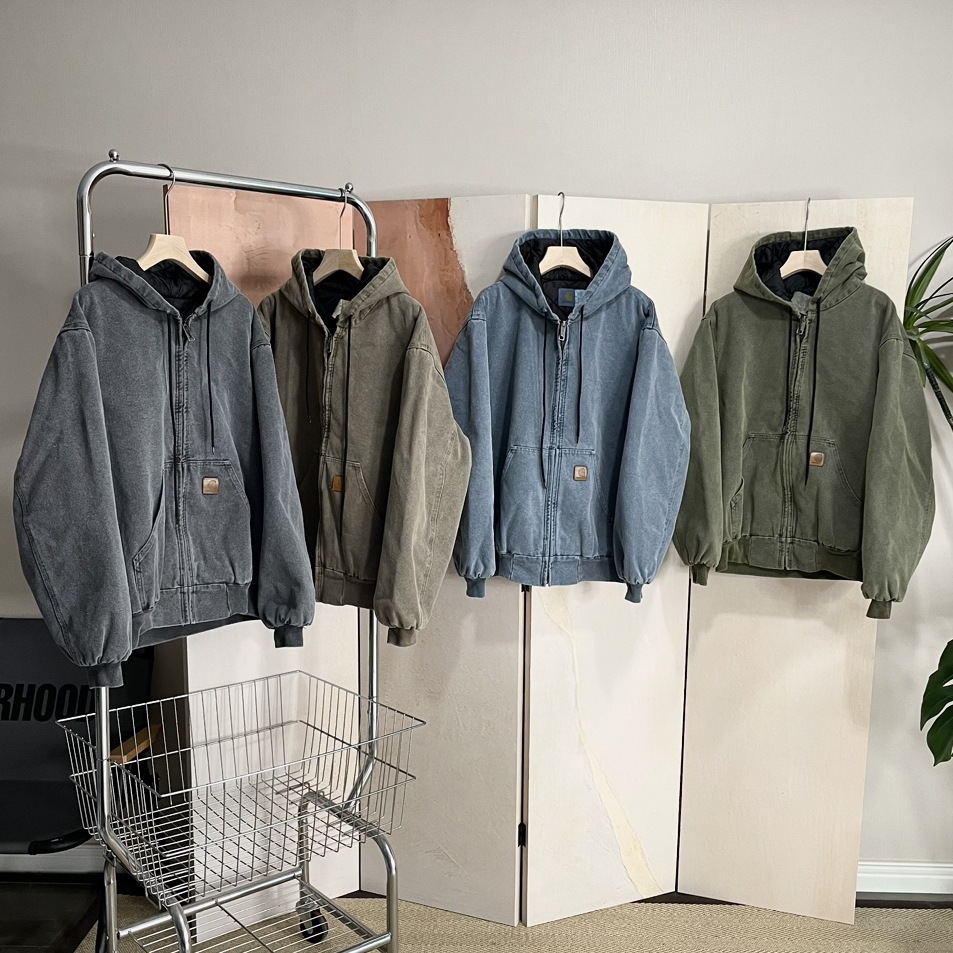 CAR Ka home mid-ancient J130 washed hooded jacket quilted jacket thin cotton-padded coat American tooling vintage fashion brand