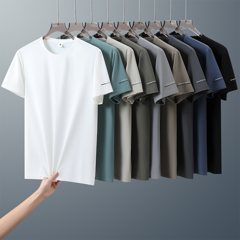2026 Summer Ice Silk Short Sleeve Men's Casual Lightweight Round Neck Breathable Fitness Outdoor Sports Quick-Dry T-Shirt Pullover