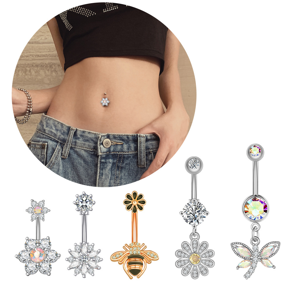 Cross-border e-commerce new zircon belly button ring belly button nail piercing jewelry online wholesale