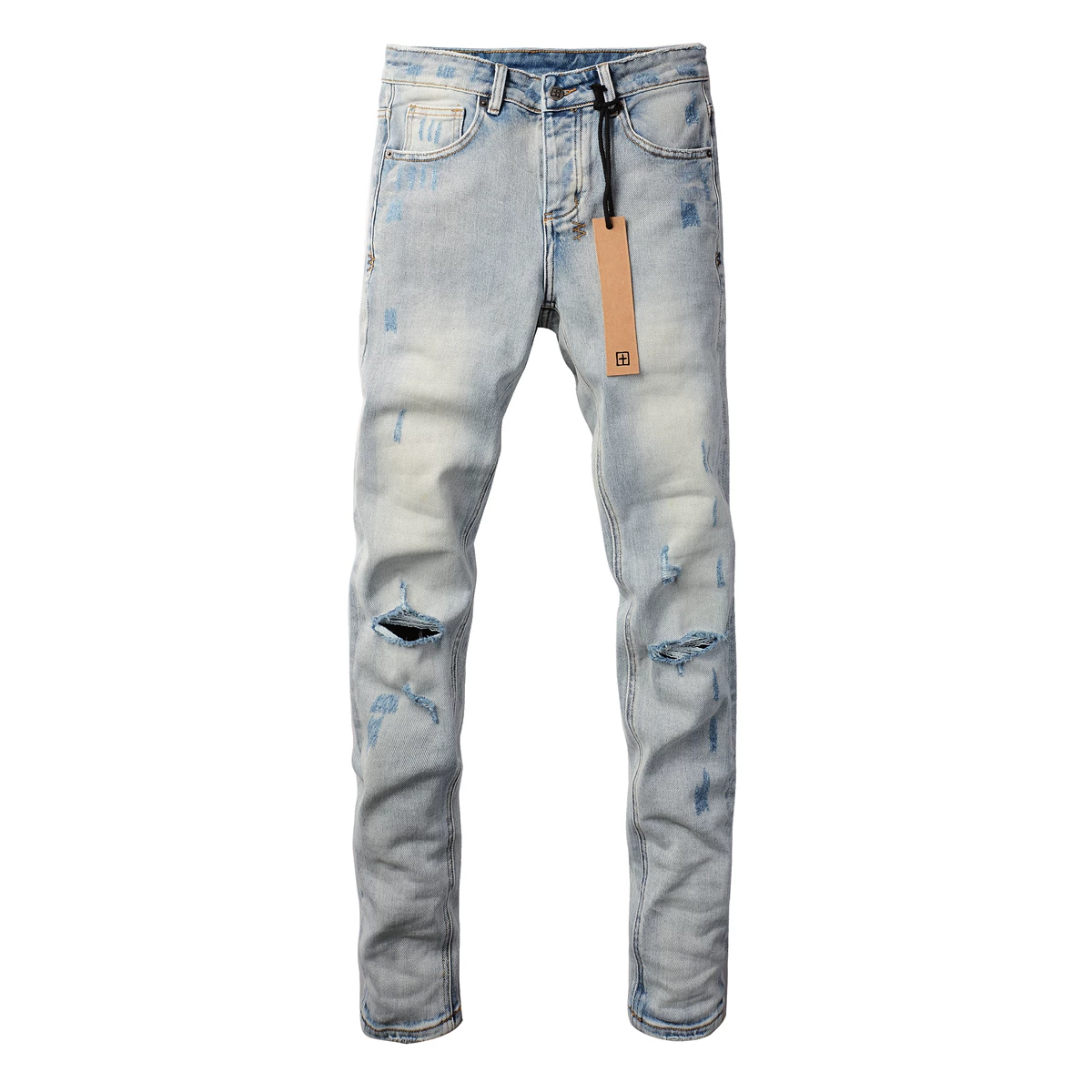 KSUBI JEANS new American fashion brand light colored distressed washed, scraped, torn, elastic slim fit jeans for men