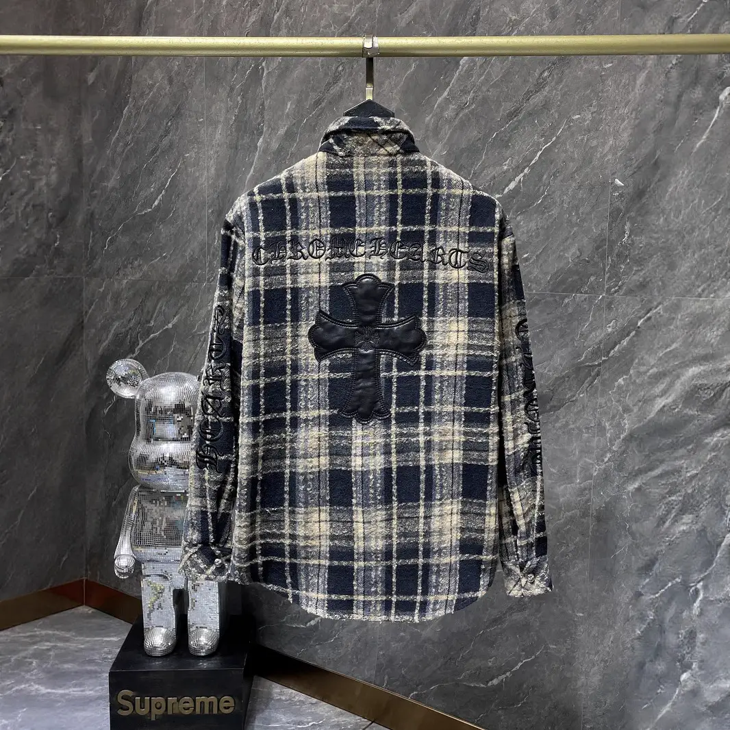 Ch Crowe 25S Spring and Summer New Style Embroidered Sanskrit Leather Cross Woolen Shirt for Men and Women Drop Shipping