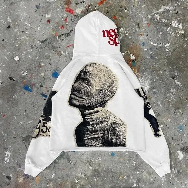 New American Y2K Mummy Print Loose Hoodie Men's and Women's Same Style Gothic All-match Hooded Sweatshirt