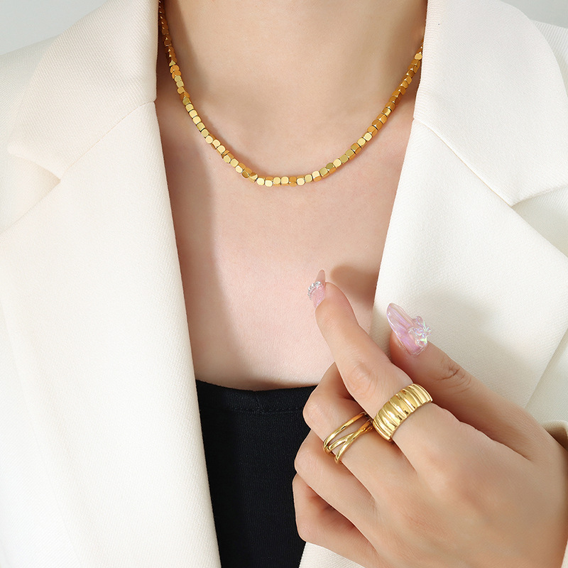 Minimalist ins Style Fashion Niche Design Sense Octave Laicai Square Pendant Stitching Necklace Bracelet Jewelry Set