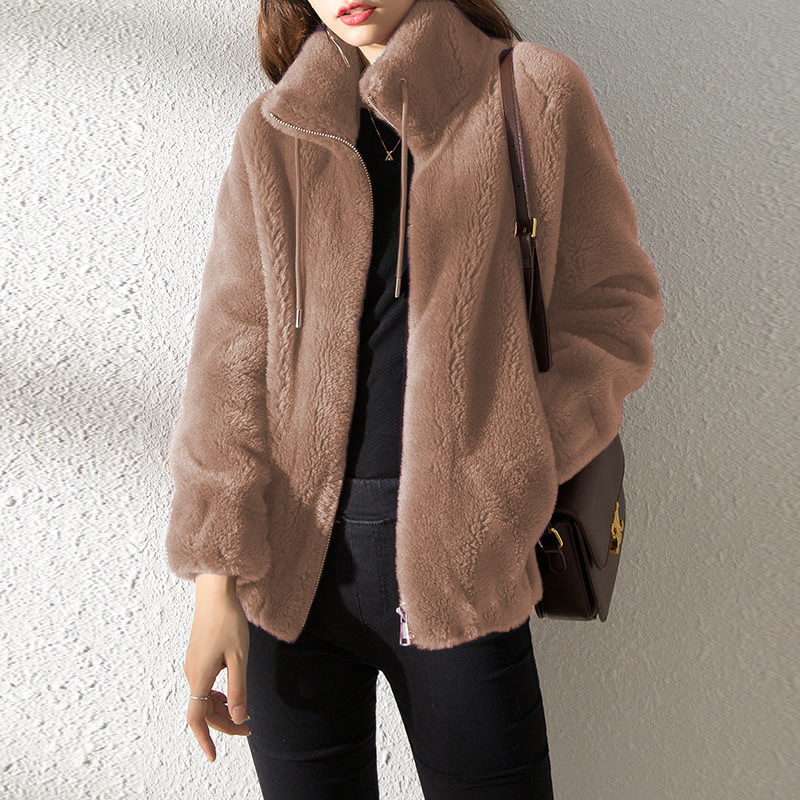 Double-sided fleece coat women's cardigan stand collar plus size women's sweater warm polar fleece fleece autumn and winter factory direct sales