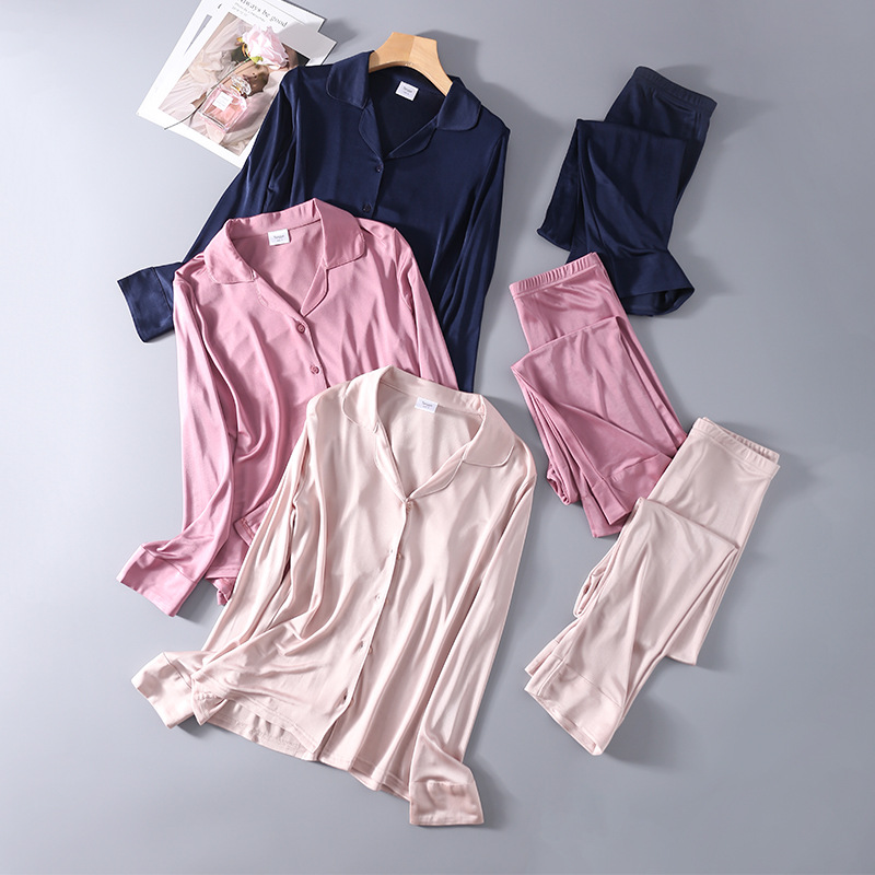 Silk Thin Large Size Pajamas Set for Women, Mulberry Silk Long-Sleeved Pajamas and Pajamas, Loose Home Clothes That Can Be Worn in All Seasons