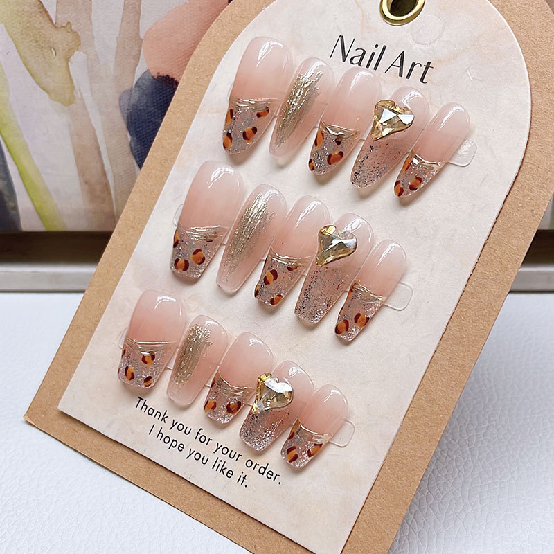 Tita Leopard Print Handmade Wearable Nails French Leopard Print Cat's Eye Diamond High-End Leopard Print Cat's Eye Stickers Finished Products Wholesale