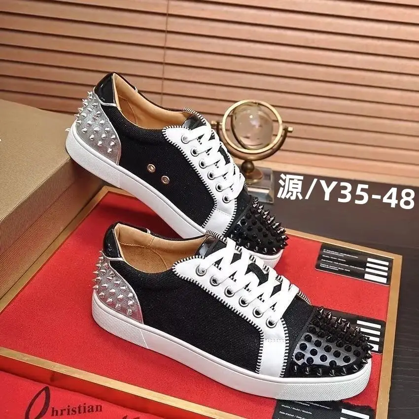 EU Site CL Couple Shoes Studded Red Sole Trendy Flat Breathable Studs Men's Genuine Leather Casual Fashion Brand Export