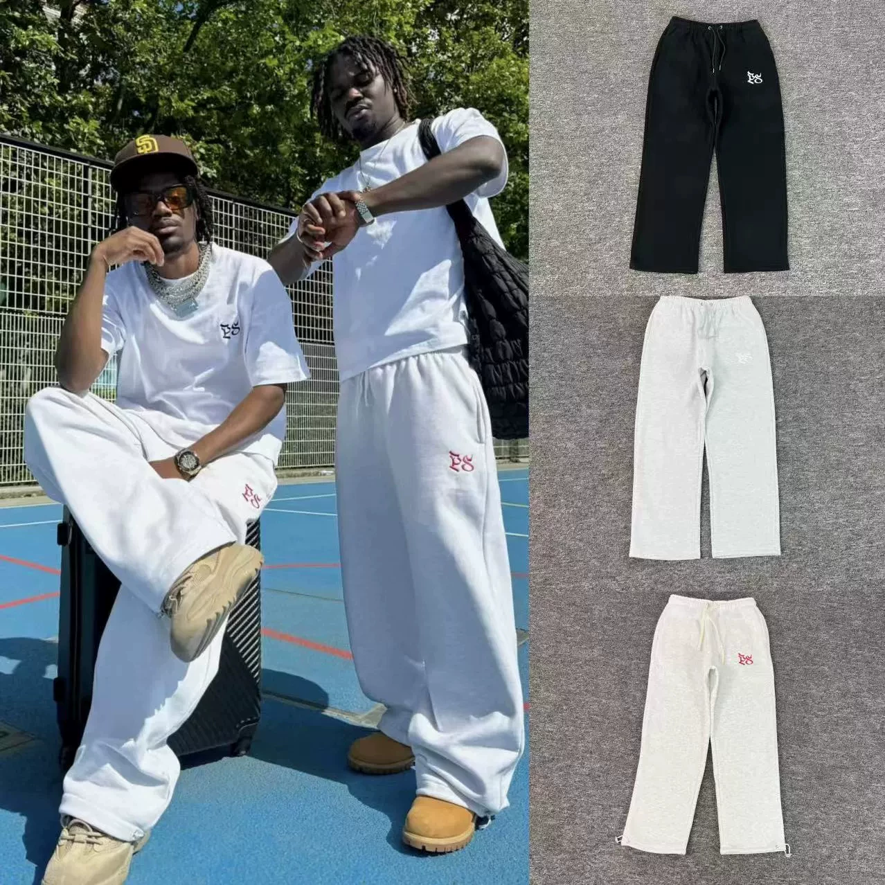 Pepe Studio American Street Hip-Hop Embroidered Letter Logo Fleece-Lined Pants for Men and Women Loose Casual Pants ins Foto QC de TAOBAO na Qualit.ly
