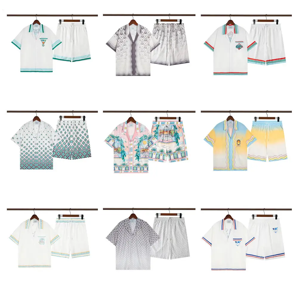 25 Cross Border Trendy Casablanca Casa Full Print Pattern Short Sleeve Shirt Men's and Women's High Street Casual Shorts suit