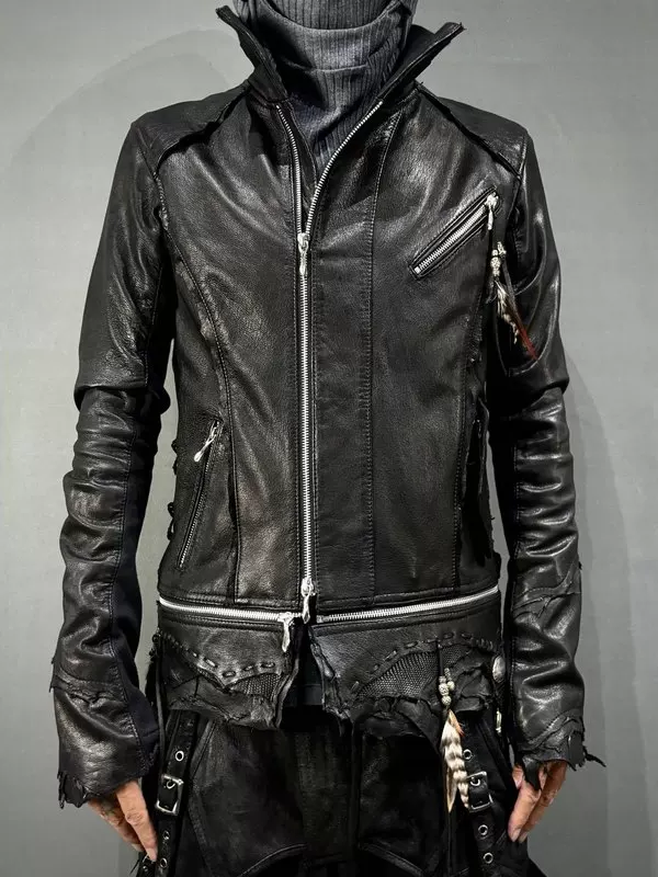 Serum Black Leather Biker Jacket