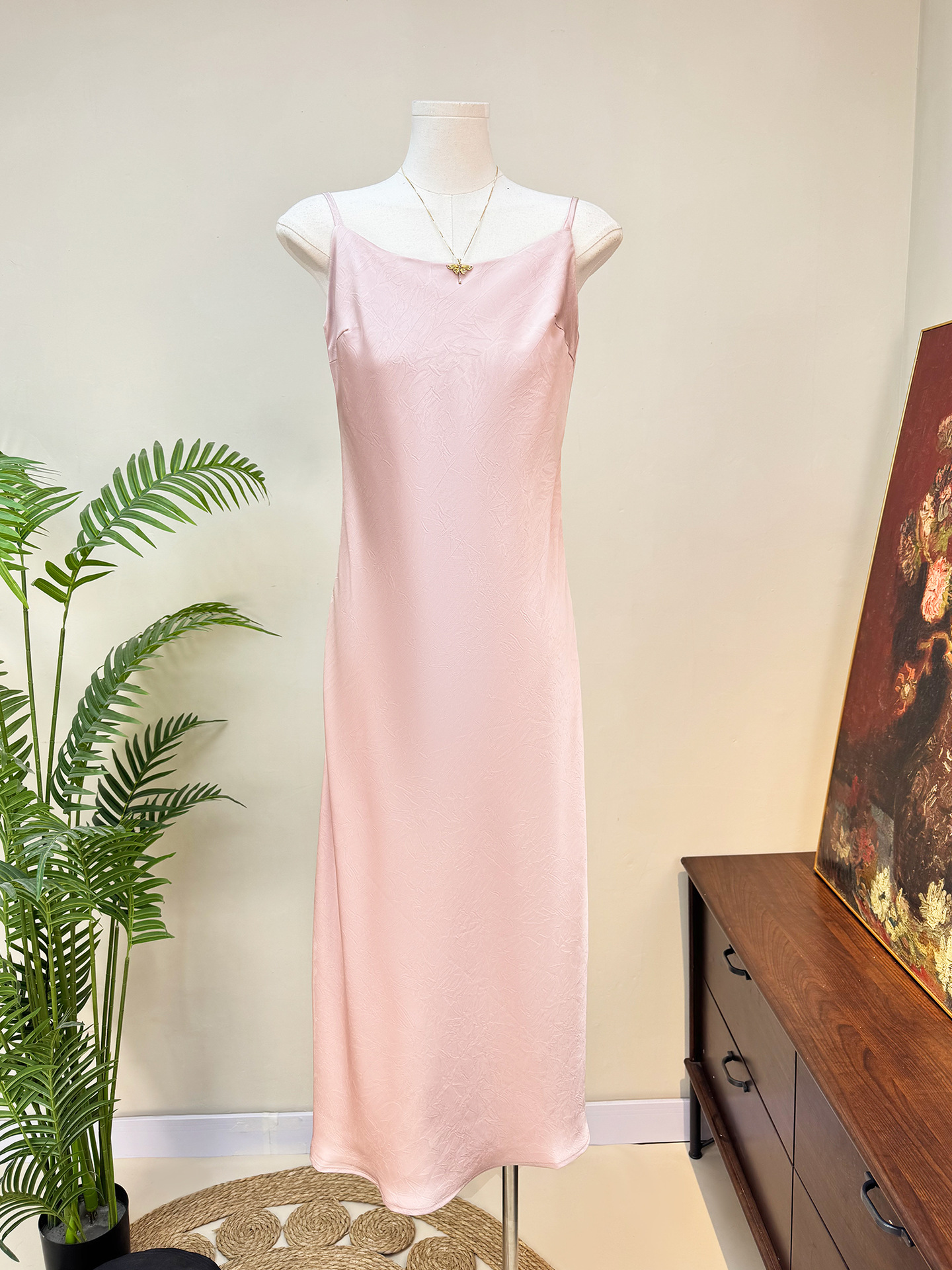 New Chinese-Style Solid Color Spaghetti Strap Dress 2026 Spring/Summer New Slim Fit National Style Slimming Elegant Drapey Versatile Dress