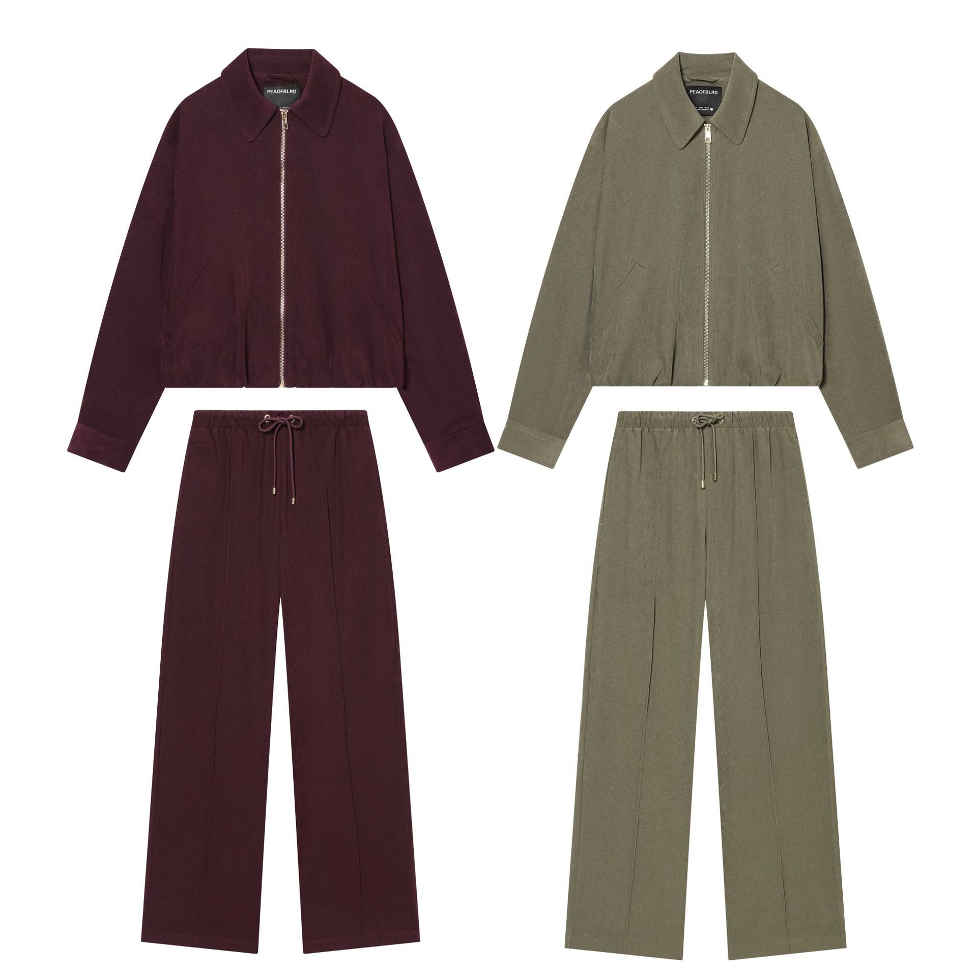 European and American Style Fluffy Bomber Jacket 8372369 Elastic Waist Wide-Leg Pants 8372364 Set