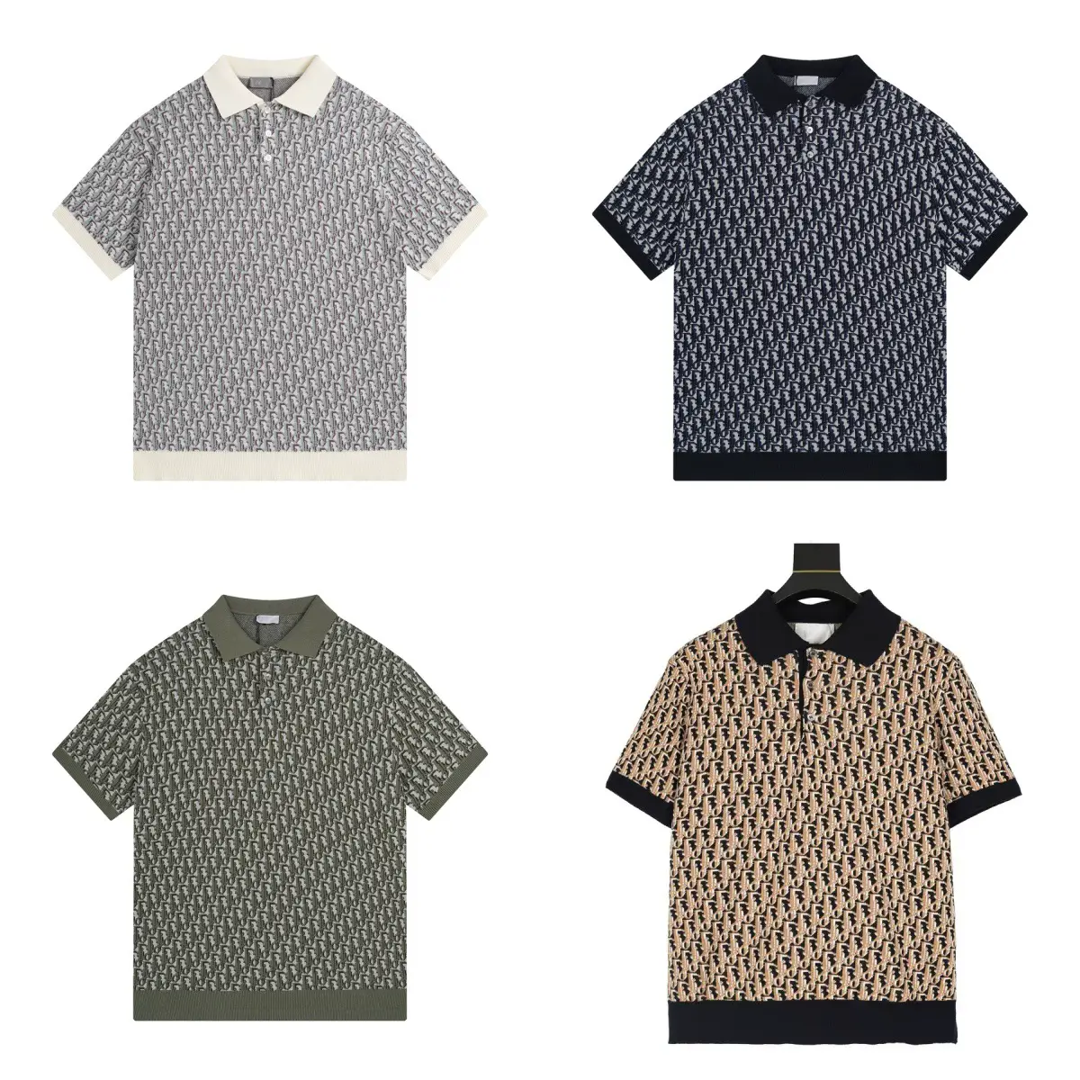 High Version Dijia 2025 Summer New Logo Jacquard Full Printed Knitted Casual Loose Short-Sleeved Polo Shirt