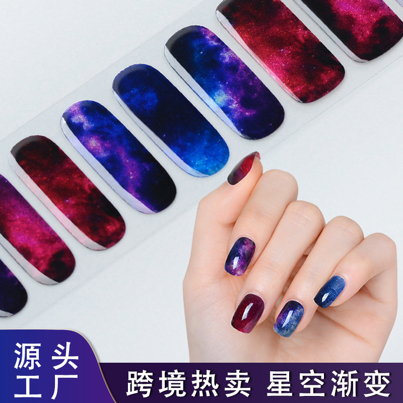 European and American Starry Sky Nail Art Stickers Semi-Cured Gel Nail Stickers Galaxy Uv Nail Stickers Cross-Border Amazon Same Style Wholesale