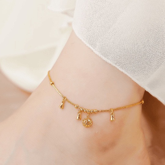 Exotic Retro Sexy Tassel Palace Bell Anklet Women's Transfer Beads 24K Gold-Plated Anklet Foot Chain Wholesale