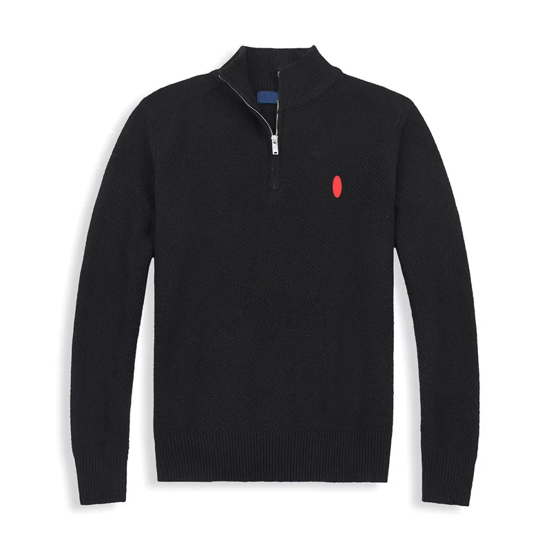 Men's sweaters, autumn and winter clothes, stand up collar knitted sweaters, wool blended sweaters with floral beads, half zip warm pullovers
