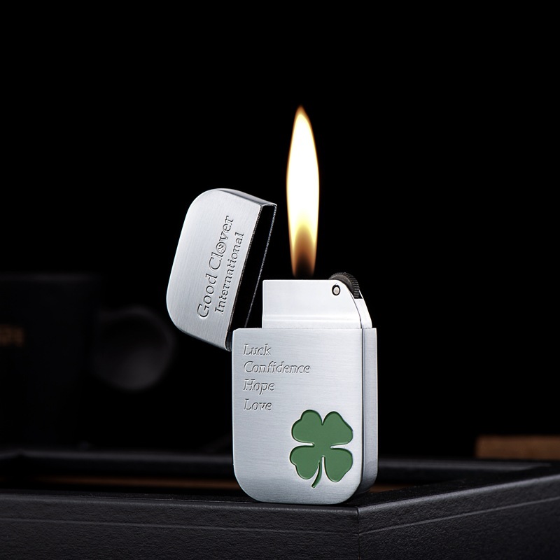 BD311A metal four-leaf clover pattern grinding wheel inflatable open flame lighter factory wholesale