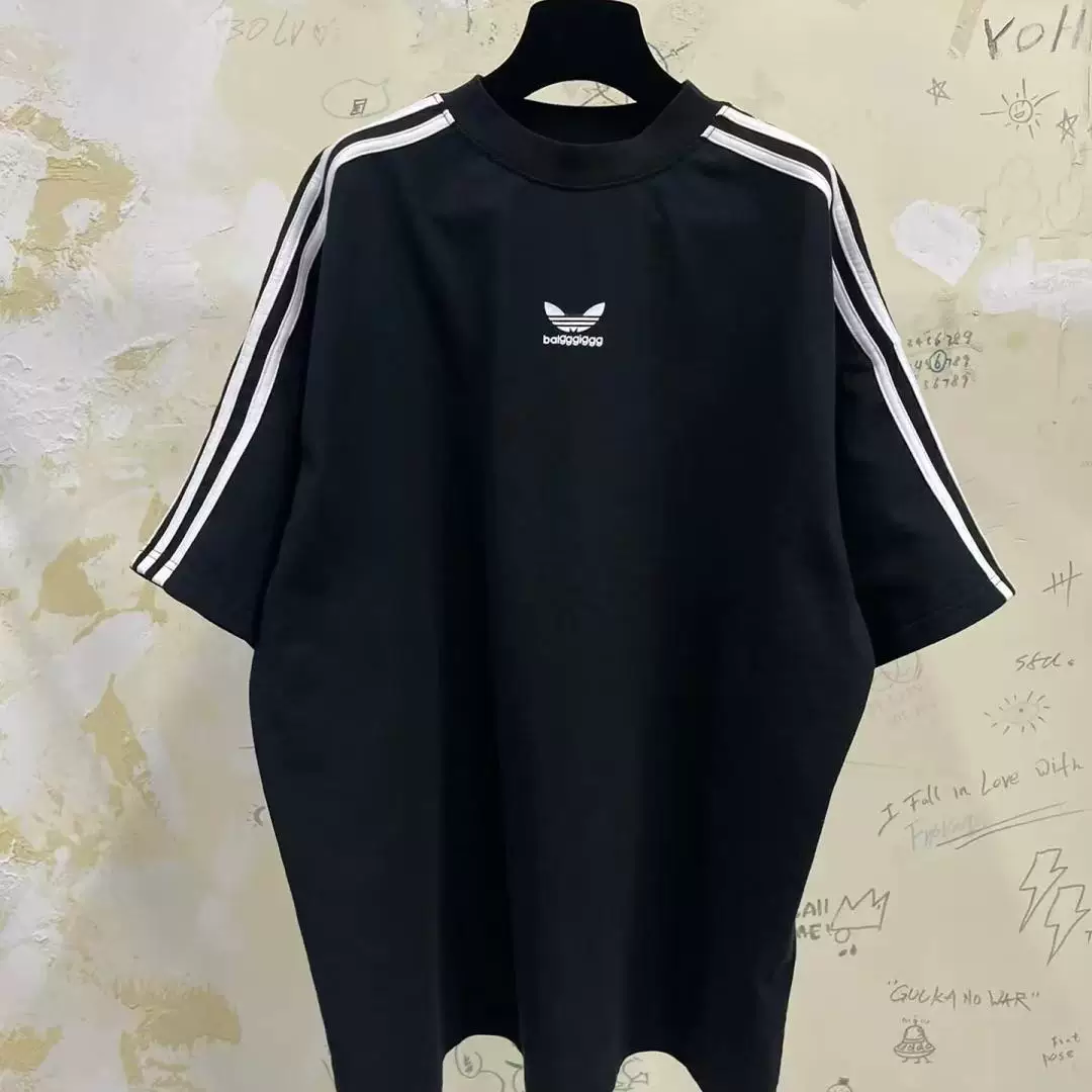 300g Paris Trend brand co embroidered logo with three stripes, pure cotton loose short sleeved T-shirt for men and women