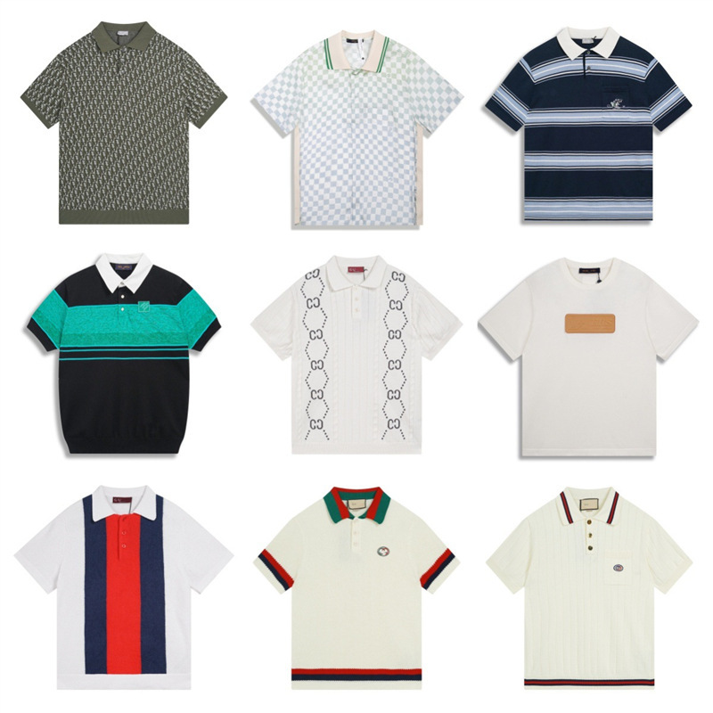 Cross-Border Authentic Lv-Style Knit Polo Shirt 2025 New Letter Jacquard Embroidery Loose Short-Sleeve T-Shirt Foto QC de 1688 na Qualit.ly
