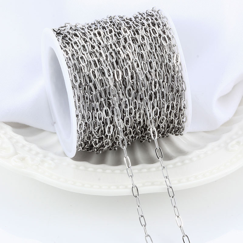 Flat Oval Long Cross Chain Stainless Steel Chain Simple Necklace Bracelet Extension Chain Jewelry DIY Chain Wholesale