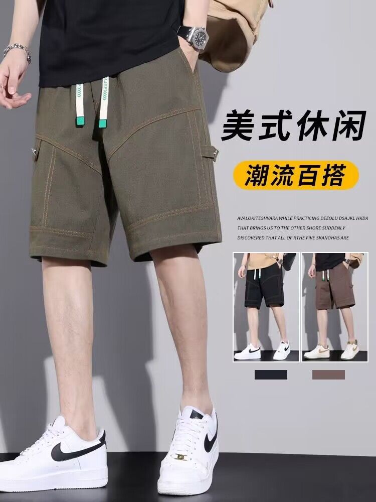 Military Green Workwear Shorts Men's Summer Thin Loose Plus Size Pure Cotton Casual American Style Retro Five-point breeches