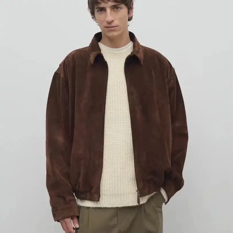 Milu's Solid Color Minimalist Row Suede Jacket, Reverse Suede Lapel, Haining Leather Jacket, Same Style as Bieber Jenner's Jacket