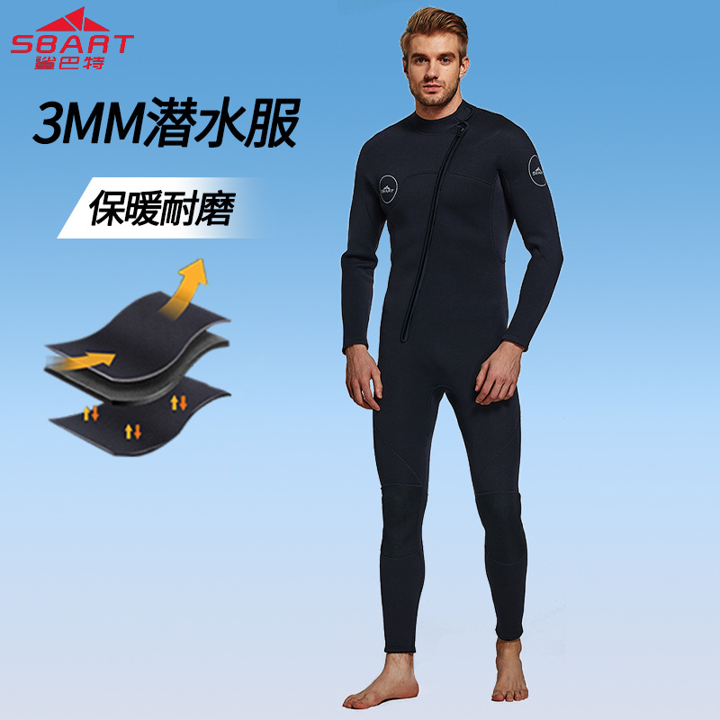 Shark Bart 3mm One-Piece Jellyfish Suit Swimsuit Men's Wet Suit Long-Sleeved Sun Protection Surf Suit Cold-Proof Warm Wetsuit