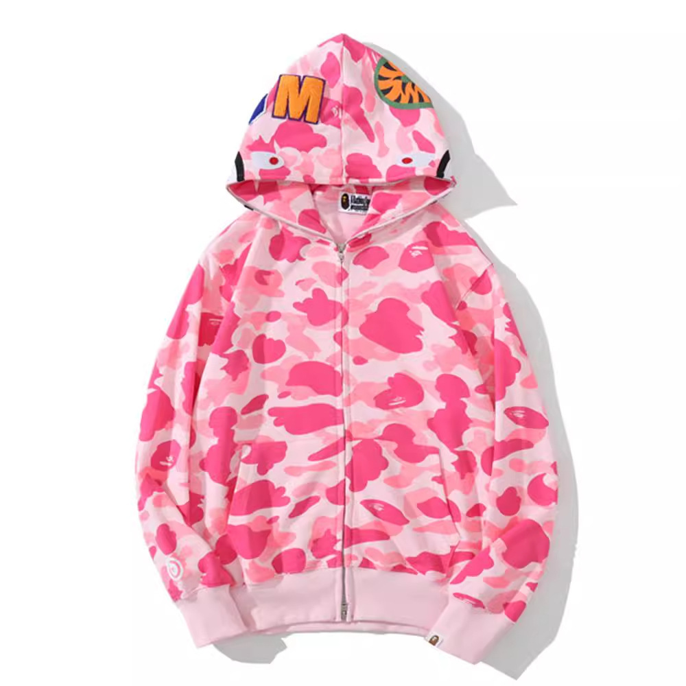 【High-End Version】Cross-Border Trendy Brand Bape Shark Ape Head Zip-Up Hoodie for Men and Women, Couple's Double-Hooded Sweatshirt Jacket