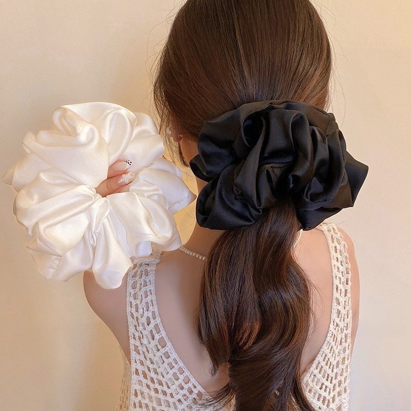 Extra Large Pleated Bubble Head Flower French Retro Fabric High-End Large Intestine Hair Tie Niche Elegant Headband Hair Accessory