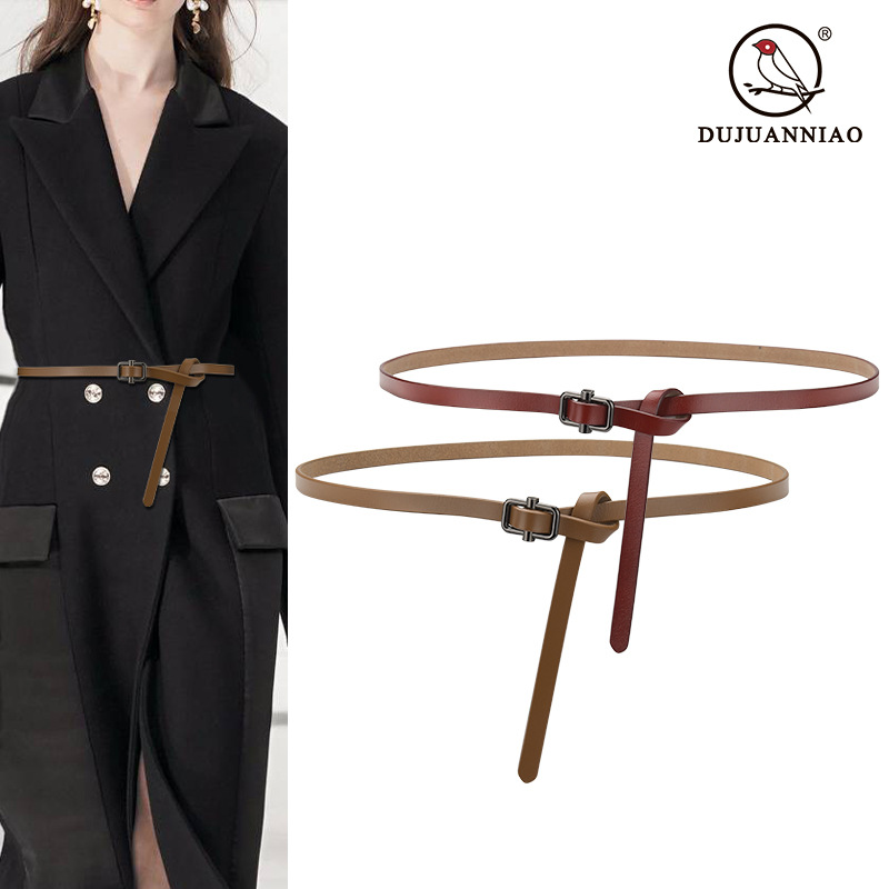 New Style Internet-famous Women's Thin Belt Fashion Knot Cowhide Belt Women's Decorative dress Sweater Waist Small Belt