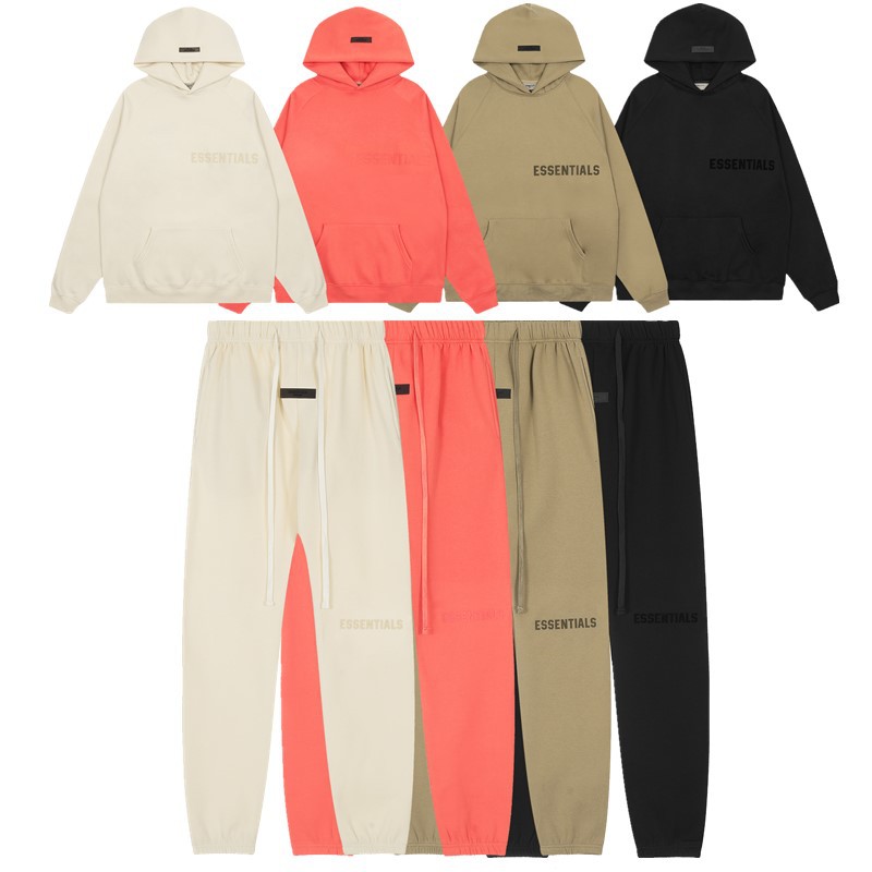 Essentials Season 8 Flocked Letter Sports Sweatshirt and Sweatpants Suit for Men and Women Loose Velvet Suit