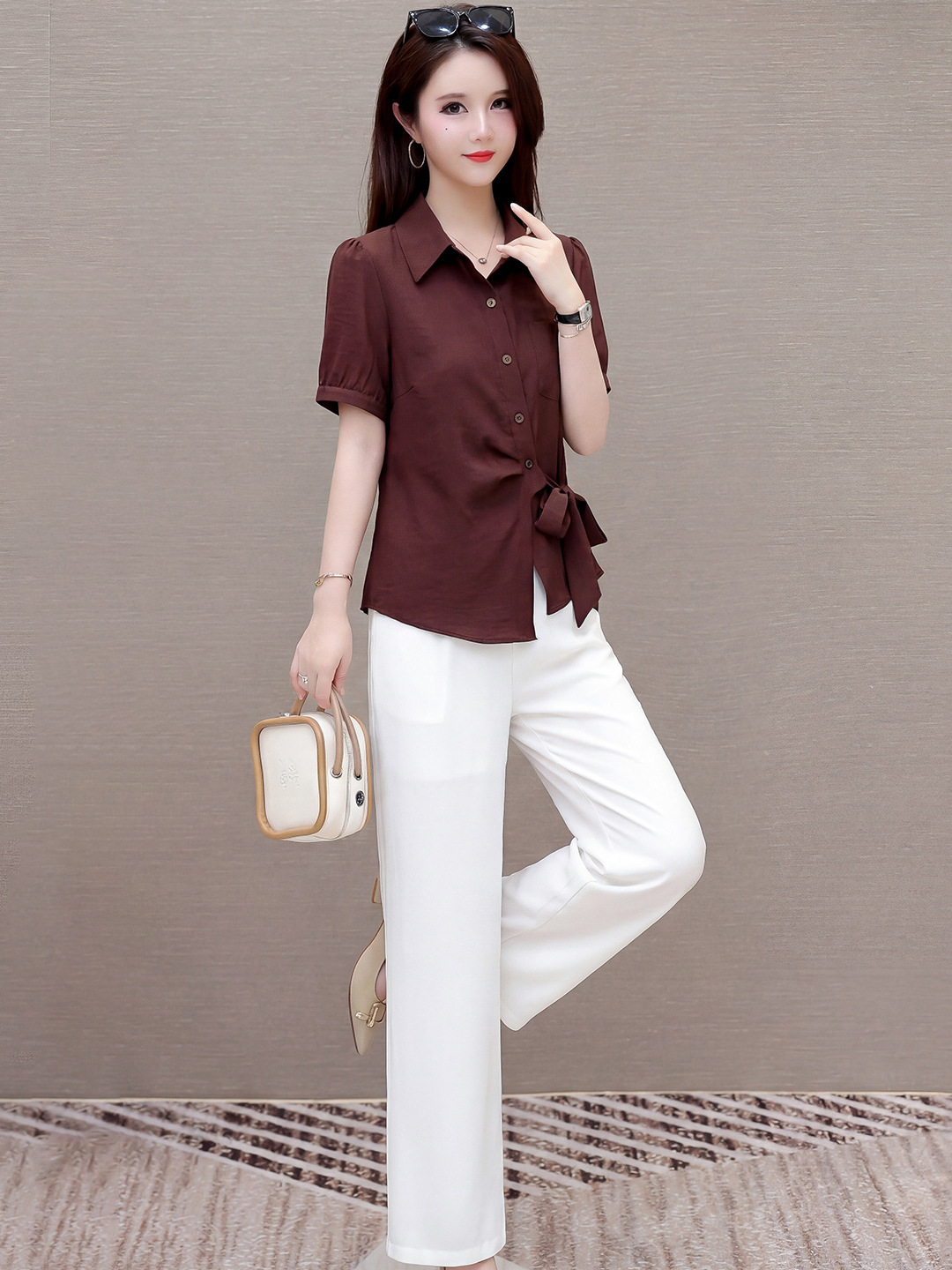 2026 Summer New Fashion Set for Petite Women, Korean Style Slim-Fit Stylish French Shirt and Pants Two-Piece Set