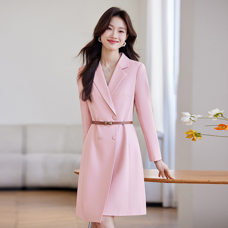 Pink Long-sleeved dress Women's Spring and Autumn Small Elegant Socialite High-end Goddess Fan High-end Suit Dress suit