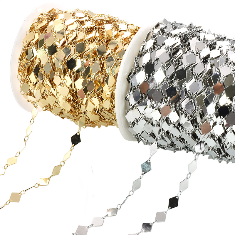 DIY jewelry accessories 6mm geometric diamond piece chain color retention pure copper handmade tassel chain antique clothing materials